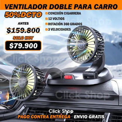 Ventilador Doble Para Coche Y Casa Con Conexión Cigarrera