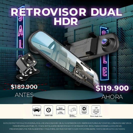Espejo Retrovisor con Doble Cámara HD